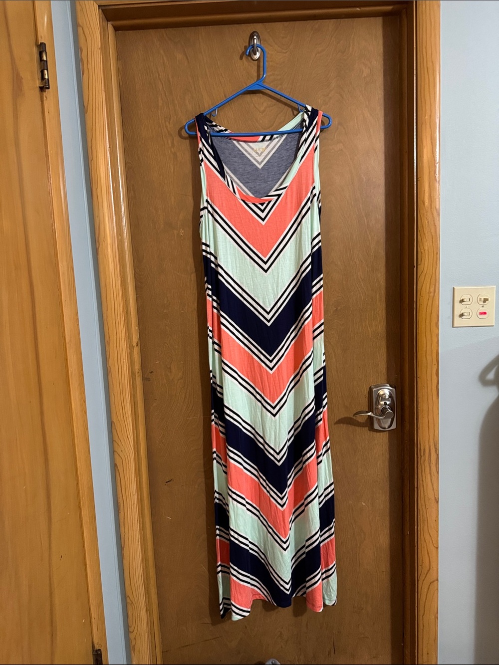 Apt. 9 Coral, Mint & Navy Chevron Maxi Dress